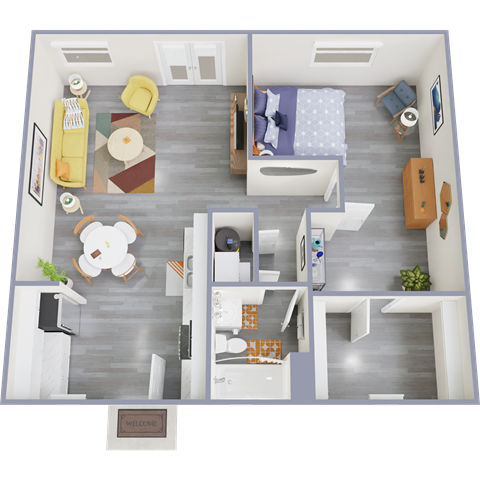 Floor plan for 1 bed, 1 bath, 779 sqft